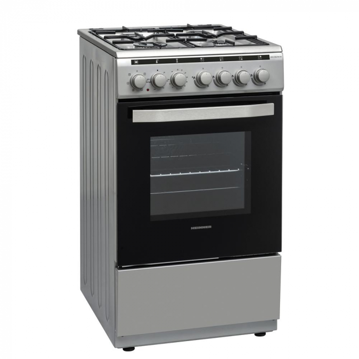 Aragaz mixt Heinner HFSC-V60LITGC-SL, 4 arzatoare gaz, Dispozitiv de siguranta plita, Aprindere electrica, GPL + GAZ, Cuptor electric, Timer, Grill, Clasa A, 50 cm, Argintiu [2]
