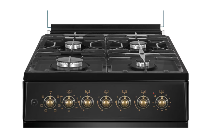 Aragaz mixt rustic cu 4 arzatoare gaz, Cuptor electric, 57x57cm, Alma Retro, Diuze GPL, Negru, Rotisor, Ventilator, Aprindere electrica [2]