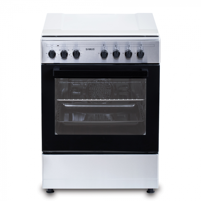 Aragaz Mixt Samus SM662AENS1, 4 Arzătoare Gaz, Arzător WOK, Cuptor Electric 56L, 7 Funcții, Grill, Timer, Inox [6]