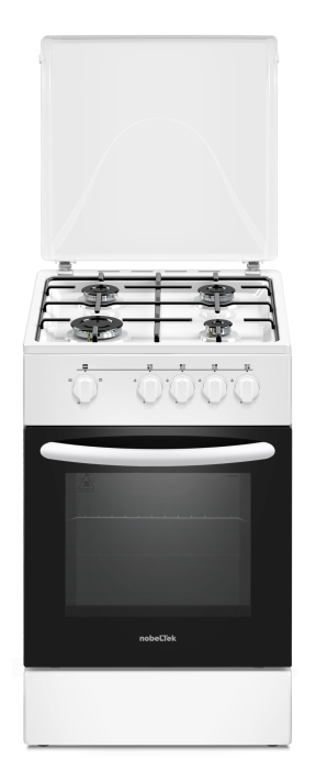 Aragaz Nobeltek NLT 5551A/G1, 50 cm, plita gaz, cuptor gaz, siguranta plita si cuptor, echipat cu diuze GPL, diuze GN de schimb, capac tabla, Alb [2]
