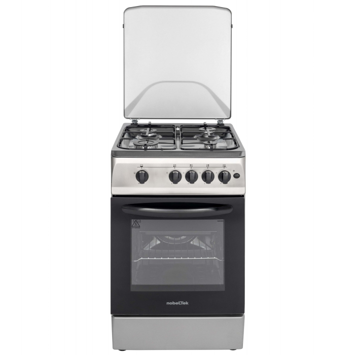 Aragaz NobelTek NLT 5602IX/G1, Gaz, 4 arzatoare, Dispozitiv siguranta plita si cuptor, Aprindere electrica, 50 x 60 cm, Inox [1]
