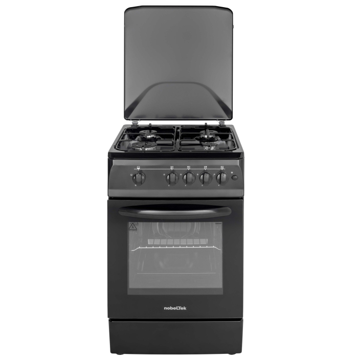 Aragaz NobelTek NLT 5602N/G1, Gaz, 4 arzatoare, Dispozitiv siguranta plita si cuptor, Aprindere electrica, 50 x 60 cm, Negru [1]