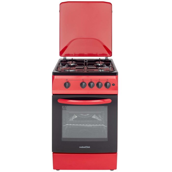 Aragaz NobelTek NLT 5602R/G1, Gaz, 4 arzatoare, Dispozitiv siguranta plita si cuptor, Aprindere electrica, 50 x 60 cm, Rosu [1]