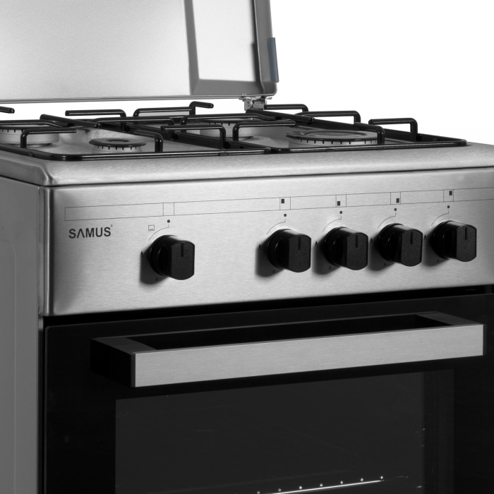 Aragaz pe gaz 50x50 cm, 4 arzătoare, cuptor 49 L, inox & argintiu, siguranță plită + cuptor [3]