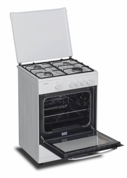 Aragaz pe Gaz Heinner HFSC-SME60WH, 4 Arzătoare, Dispozitiv Siguranță Plită și Cuptor, Capac Metalic, Duze GPL Incluse, Alb, 60x55 cm [2]