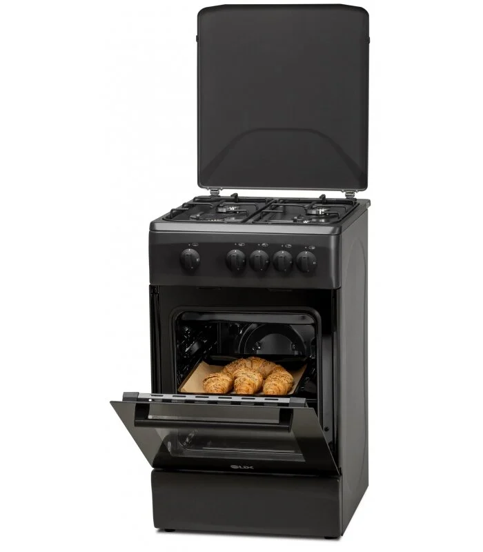 Aragaz pe Gaz LDK 5060 MAT Black RMV, 4 Arzătoare, Cuptor Gaz 46L, Siguranță Plită și Cuptor, Capac Metalic, Grătare Emailate, Duze GPL Incluse, 50 x 60 cm, Negru Mat, 4 Ani Garanție [2]
