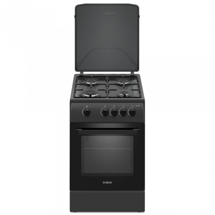 Pachet - Aragaz pe gaz Samus SM561BBS, 4 arzatoare, cuptor pe gaz, geam dublu la cuptor, Antracit + Butelie GPL 26L, Ceas Regulator, Furtun și 2 Coliere [2]