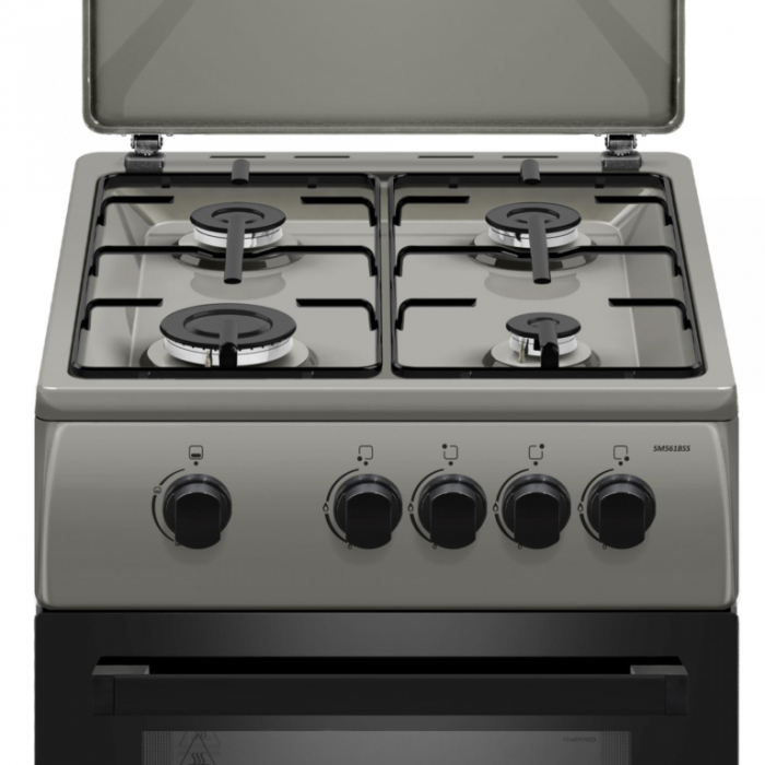 Aragaz pe gaz Samus SM561BSS, 4 arzatoare, cuptor pe gaz, dispozitiv siguranta plita si cuptor, geam dublu la cuptor, capac metalic, Gri [3]