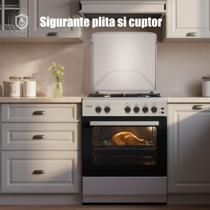 Aragaz pe gaz Samus SM661XPGS, 4 arzatoare, cuptor pe gaz, 1 arzator WOK, timer cuptor, siguranta plita si cuptor, iluminare cuptor, Inox [3]