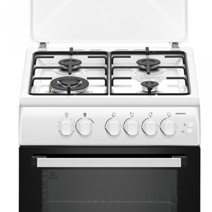 Aragaz pe gaz Samus SM664APGS, 4 arzatoare, cuptor pe gaz, 1 arzator Wok, aprindere electrica, dispozitiv siguranta plita si cuptor, timer, grill, Alb [3]