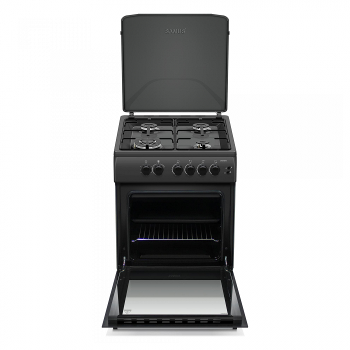Aragaz pe gaz Samus SM664BPGS, 4 arzatoare, cuptor pe gaz, 1 arzator Wok, aprindere electrica, dispozitiv siguranta plita si cuptor, timer, grill, Antracit [2]