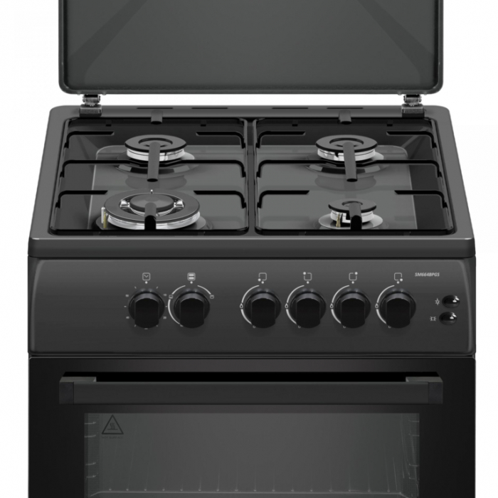 Pachet - Aragaz pe gaz Samus SM664BPGS, 4 arzatoare, cuptor pe gaz, 1 arzator Wok, aprindere electrica, dispozitiv siguranta plita si cuptor, timer, grill, Antracit + Butelie GPL 26L, Ceas Regulator, [4]