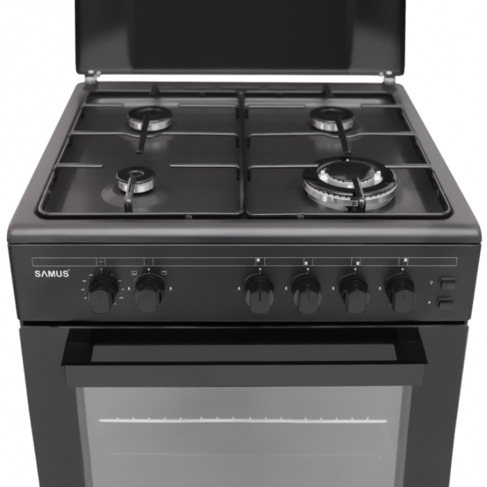 Aragaz pe gaz Samus SM667APGS Antracit, 4 arzatoare, 1 arzator Wok, aprindere electrica, grill, timer, lumina interioara, Antracit [4]