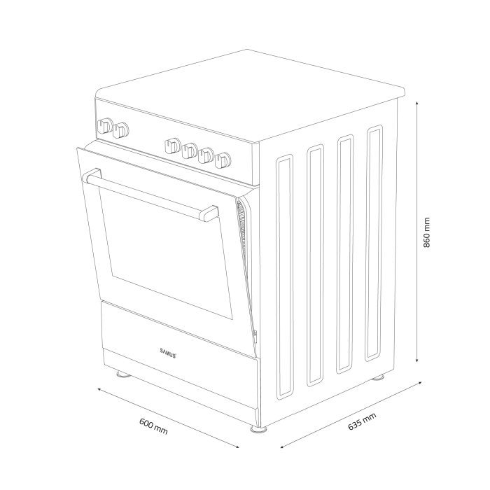 Aragaz pe gaz Samus SM667APGS Antracit, 4 arzatoare, 1 arzator Wok, aprindere electrica, grill, timer, lumina interioara, Antracit [8]