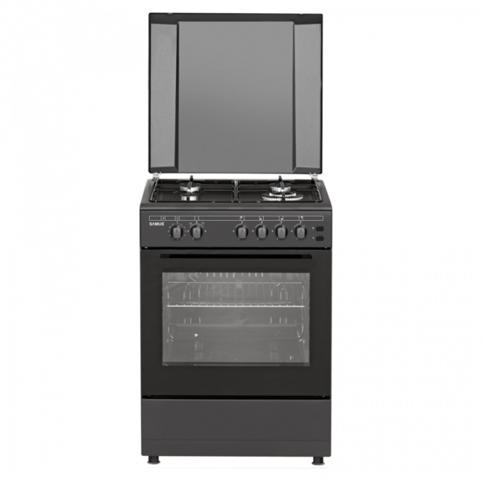 Aragaz pe gaz Samus SM667APGS Antracit, 4 arzatoare, 1 arzator Wok, aprindere electrica, grill, timer, lumina interioara, Antracit [3]