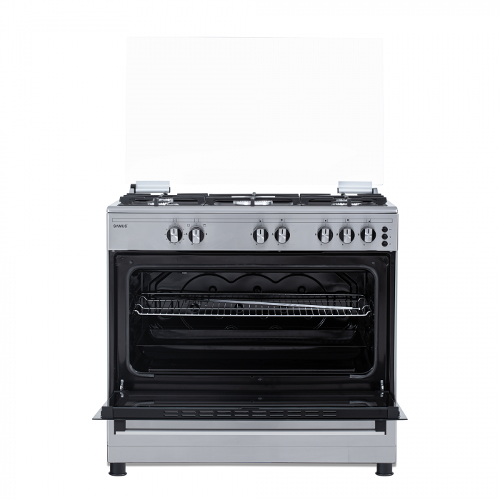 Aragaz pe gaz Samus SM950AGRXS, 5 arzatoare pe gaz, 1 arzator Wok, cuptor pe gaz, aprindere electrica plita si cuptor, dispozitiv siguranta plita si cuptor, lumina la cuptor, timer, grill, rotisor [7]
