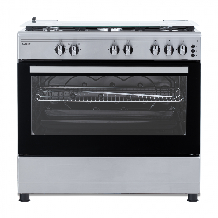 Aragaz pe gaz Samus SM950AGRXS, 5 arzatoare pe gaz, 1 arzator Wok, cuptor pe gaz, aprindere electrica plita si cuptor, dispozitiv siguranta plita si cuptor, lumina la cuptor, timer, grill, rotisor [6]