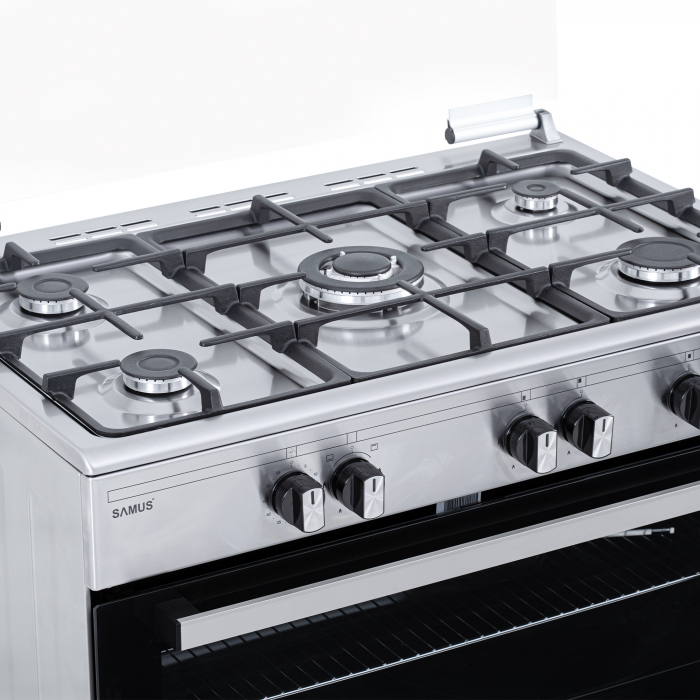 Aragaz pe gaz Samus SM950AGRXS, 5 arzatoare pe gaz, 1 arzator Wok, cuptor pe gaz, aprindere electrica plita si cuptor, dispozitiv siguranta plita si cuptor, lumina la cuptor, timer, grill, rotisor [4]