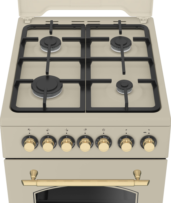 Aragaz rustic mixt Beko, 4 arzatoare cu eficienta ridicata, gratare din fonta, aprindere electrica, Booster, grill electric, cuptor electric, 6 functii de gatire, rotisor, iluminare cuptor, timer meca [4]