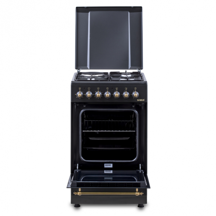 Aragaz Rustic Samus SR550EL3B1 – 3 Arzătoare pe Gaz + 1 Electric, Cuptor Electric 48L, Siguranță și Design Vintage Negru, Clasa Energetică A, Negru [4]
