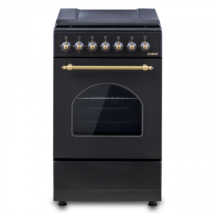 Aragaz Rustic Samus SR550EL3B1 – 3 Arzătoare pe Gaz + 1 Electric, Cuptor Electric 48L, Siguranță și Design Vintage Negru, Clasa Energetică A, Negru [3]