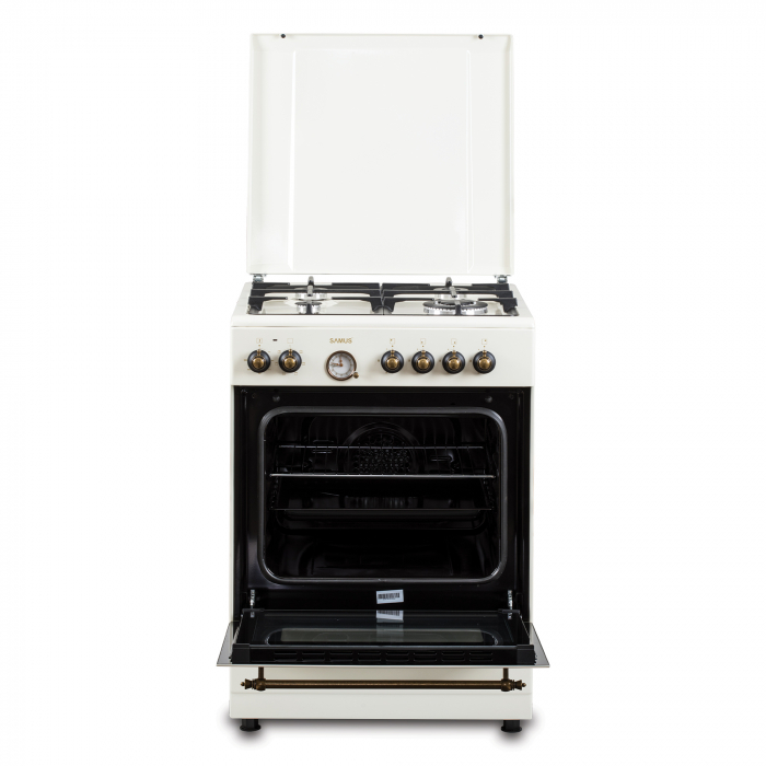 Aragaz Rustic Samus SR660EL1CW – 4 arzătoare pe gaz (1 Wok), + Diuze GPL, cuptor electric 56L, 6 funcții, aprindere electrică, timer analogic, culoare crem [3]