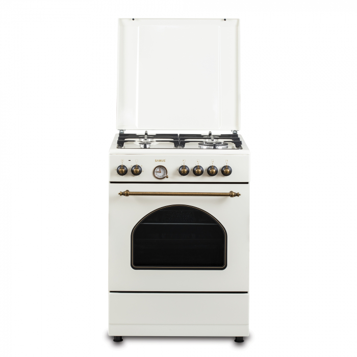 Aragaz Rustic Samus SR660EL1CW – 4 arzătoare pe gaz (1 Wok), + Diuze GPL, cuptor electric 56L, 6 funcții, aprindere electrică, timer analogic, culoare crem [7]