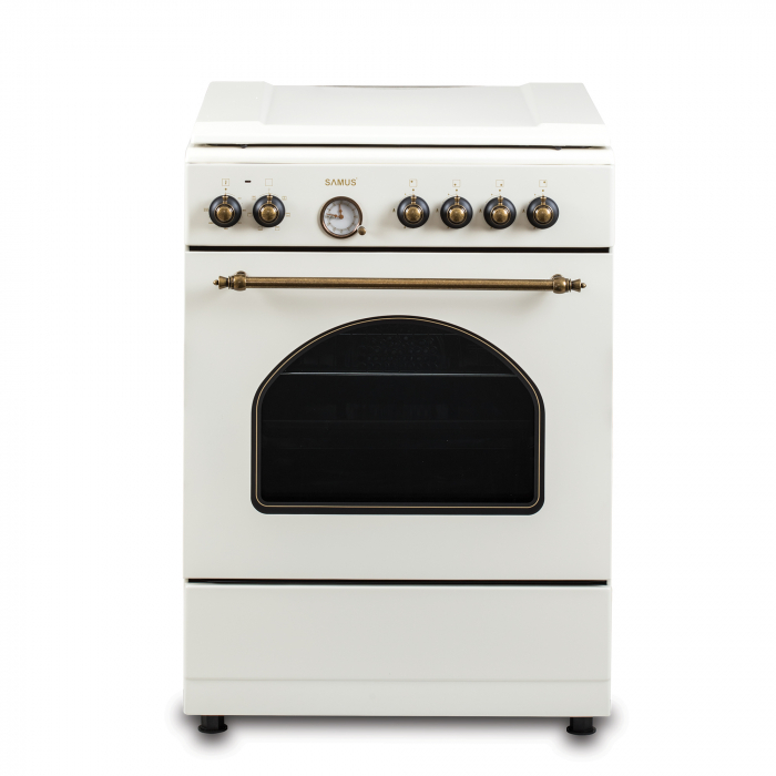 Aragaz Rustic Samus SR660EL1CW – 4 arzătoare pe gaz (1 Wok), + Diuze GPL, cuptor electric 56L, 6 funcții, aprindere electrică, timer analogic, culoare crem [4]