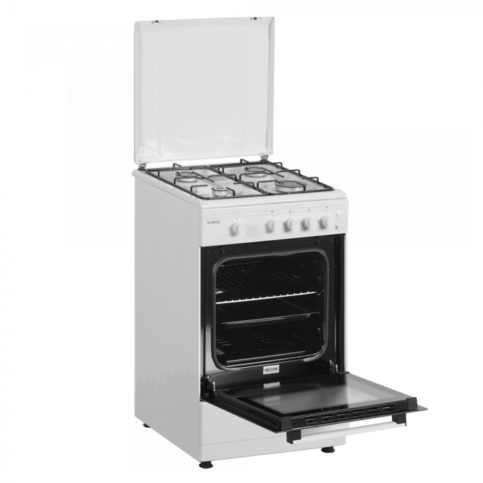 Aragaz Samus SM450APBS, 4 arzătoare, cuptor pe gaz 49L, aprindere electrică, lumină cuptor, 50x50 cm, alb, pentru utilizare cu butelie [2]