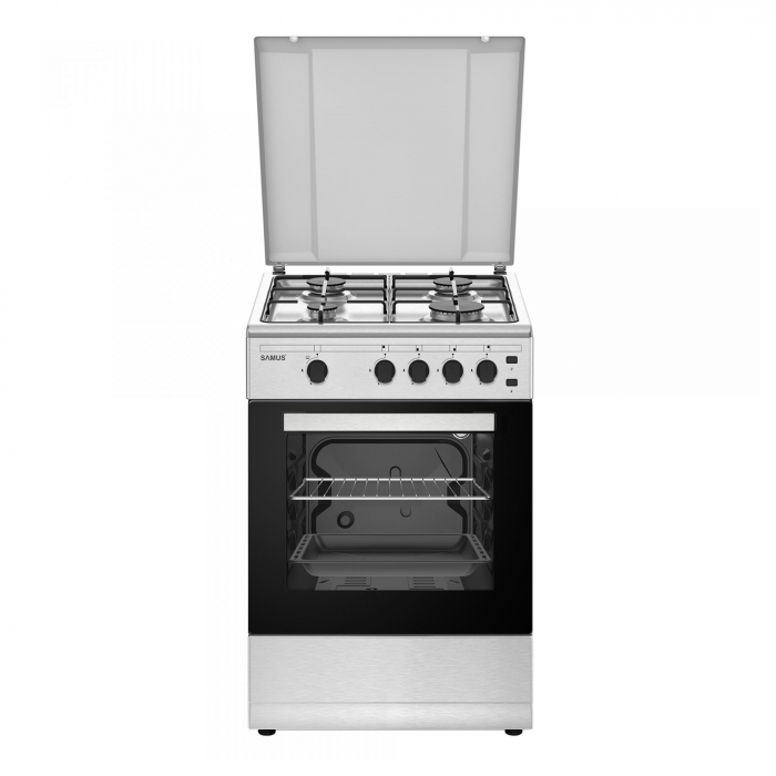 Aragaz Samus SM450XPBS, inox, 4 arzătoare, cuptor pe gaz 49L, aprindere electrică, lumină cuptor, 50x50 cm, utilizare cu  butelie [1]