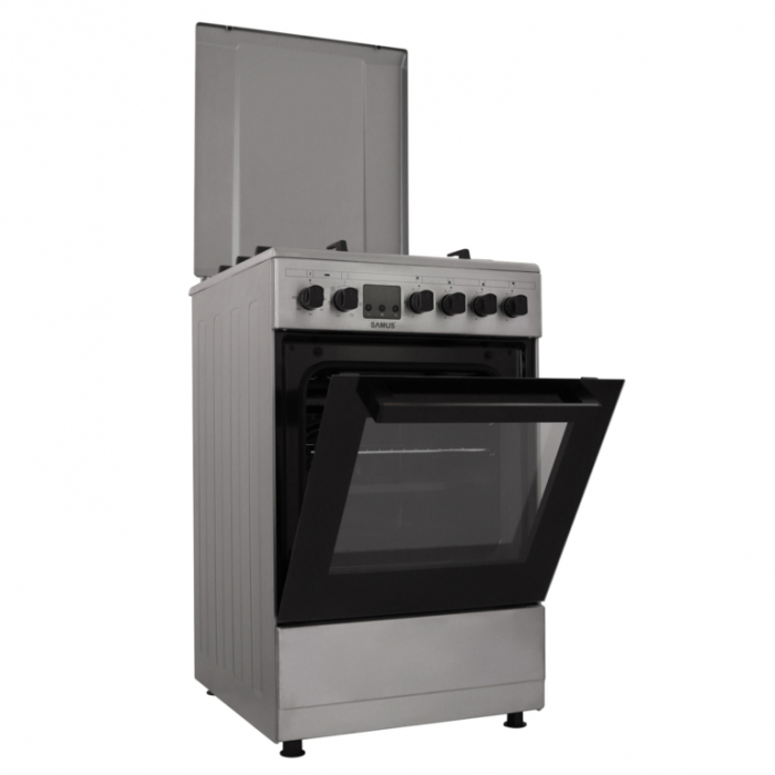 Aragaz Samus SM563AENS, 4 arzatoare pe gaz, cuptor electric, 7 functii, grill, timer digital, Argintiu [3]