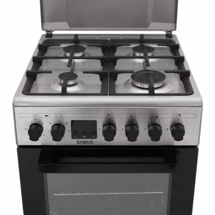 Aragaz Samus SM563AENS, 4 arzatoare pe gaz, cuptor electric, 7 functii, grill, timer digital, Argintiu [4]
