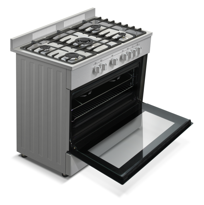 Aragaz semi-profesional Nobeltek NLT SP6904IX/FE1, plita gaz cu 5 ochiuri(arzator mare triplu), cuptor electric (110l), aprindere electrica, grill, iluminare cuptor, rotisor, gratare fonta [3]