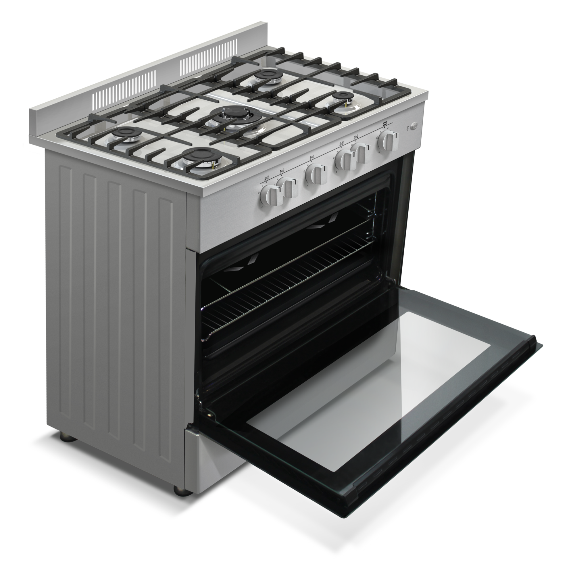 Aragaz semi-profesional Nobeltek, plita gaz cu 5 ochiuri(arzator mare triplu), cuptor gaz (102l), aprindere electrica, grill, iluminare cuptor, rotisor, gratare fonta, Inox [3]