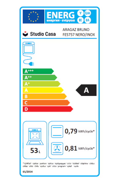 Aragaz Studio Casa BRUNO, 4 arzătoare gaz, cuptor electric, 57x57 cm, rotisor, ventilator, aprindere electrică, grătare fontă, negru/inox [2]