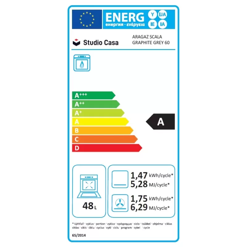 Aragaz Studio Casa Scala Graphite Grey, 4 arzatoare gaz, Grill electric, Rotisor, Gratare fonta, Aprindere electrica, Clasa energetica A, Gri [7]