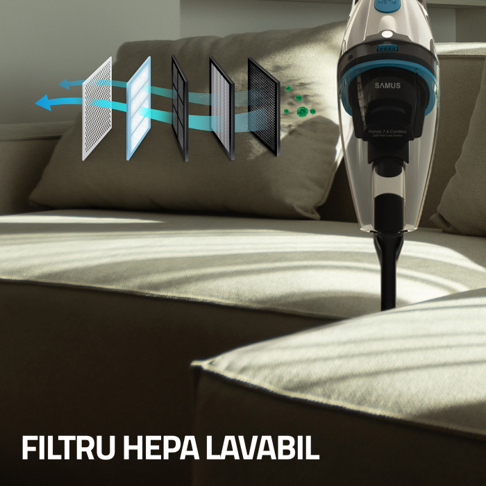 Aspirator de mana Samus Handy 7.4 Cordless fara fir Putere 50W 5 Kpa Umed uscat Filtru HEPA LED 0.7 kg [13]