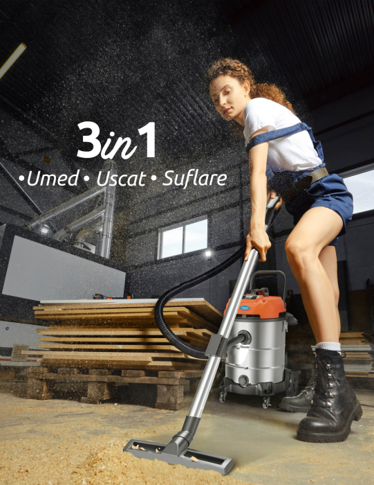 Aspirator Multifunctional Limpio LWD-60X2 Umed-Uscat, 60L, 2400W, 2 Motoare, 21 kPa, cu Sac, Suflare, Inox [2]