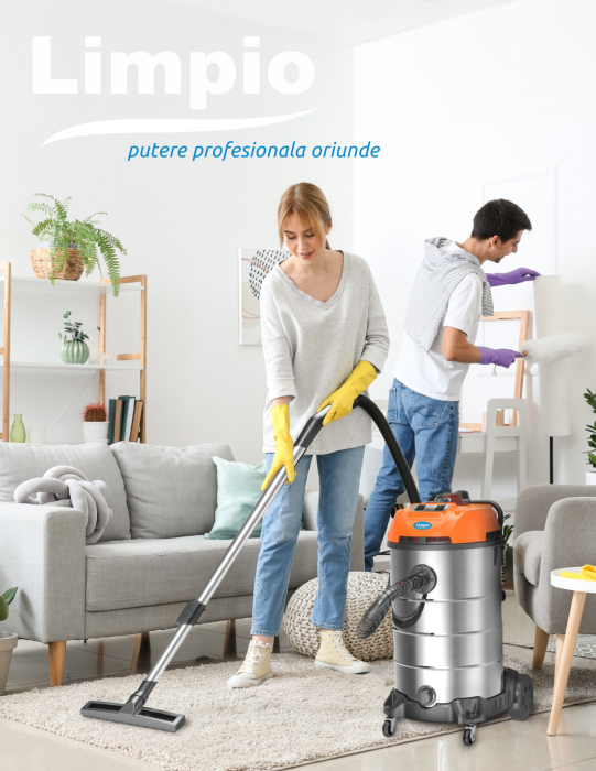 Aspirator Multifunctional Limpio LWD-80X2 Umed-Uscat, 80L, 2400W, 2 Motoare, 21 kPa, cu Sac, Suflare, Inox [3]