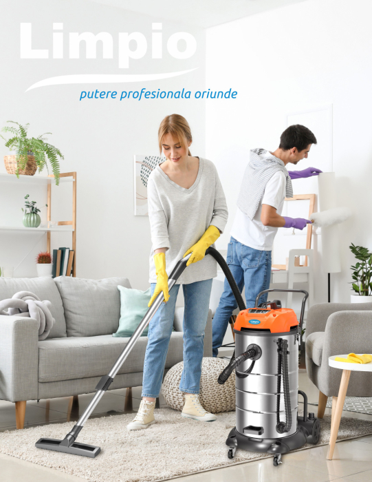 Aspirator Multifunctional Limpio LWD-90X3 Umed-Uscat, 90L, 3600W, 3 Motoare, 22 kPa, cu Sac, Suflare, Inox [2]