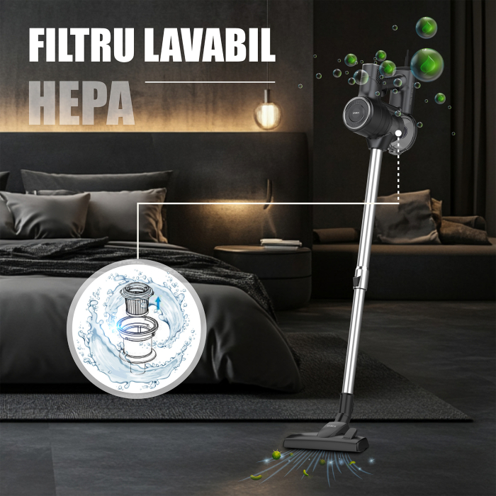 Aspirator vertical 2 in 1 Samus Sticky 60 Eco Gray 600W 16kPa Cyclonic Filtru HEPA Gri [8]