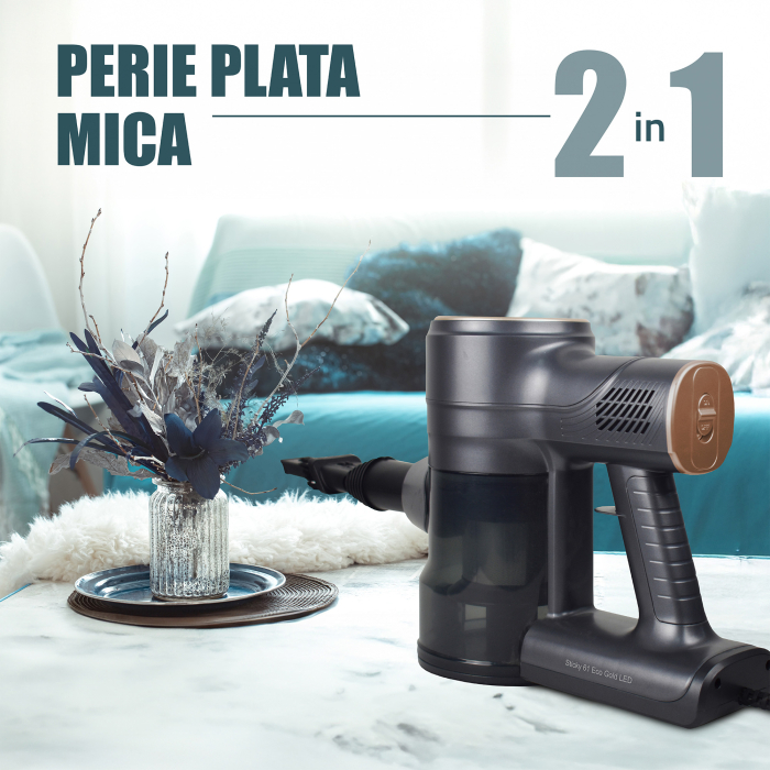 Aspirator vertical 2 in 1 Samus Sticky 61 Eco Gold 600W 17kPa Cyclonic LED Filtru HEPA Gri Auriu [11]