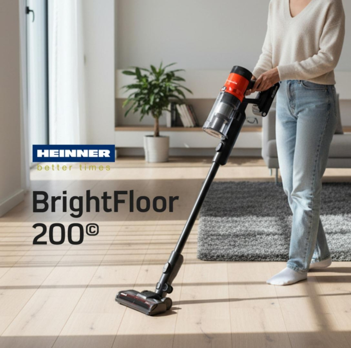 Aspirator vertical Heinner Brightfloor 200 HSVC-MBDB200OR, 200w, 3 viteze, Sistem multiciclonic, Filtru hepa, Perie electrica cu lumini LED, Negru/Rosu [7]