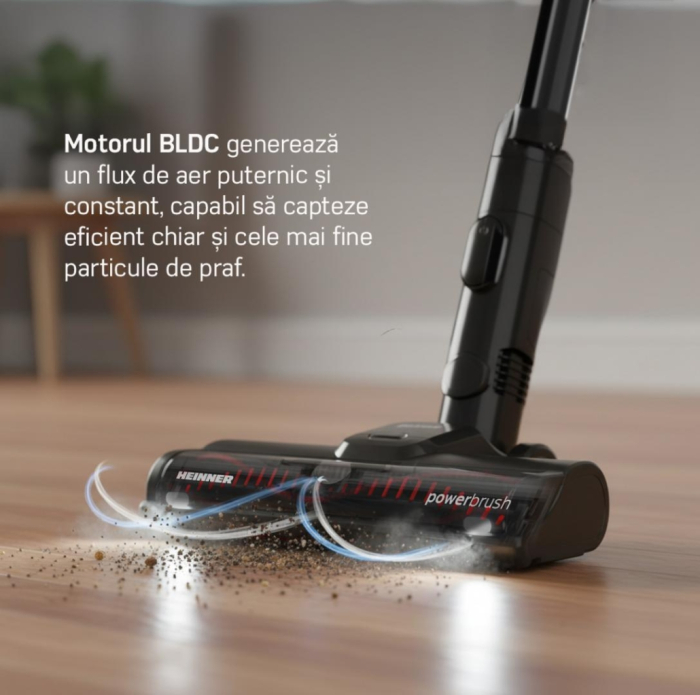Aspirator vertical Heinner Brightfloor 200 HSVC-MBDB200OR, 200w, 3 viteze, Sistem multiciclonic, Filtru hepa, Perie electrica cu lumini LED, Negru/Rosu [12]
