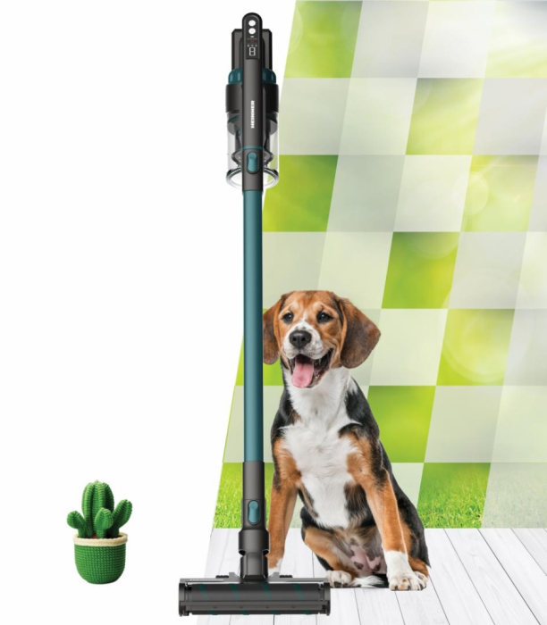 Aspirator Vertical Fără Fir Heinner FastClean 300 HSVC-PB300GR, 300 W, Motor BLDC, 2 în 1, Acumulator 25,9 V, Autonomie 38 Min, Filtru HEPA, Sistem Ciclonic, Perie LED, Verde/Gri Antracit [7]