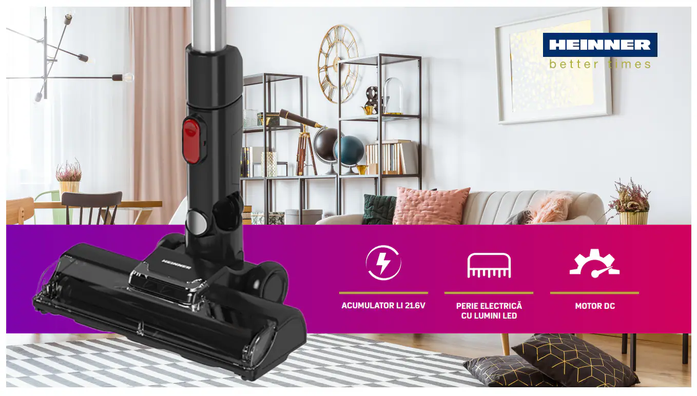 Aspirator vertical Heinner Red Twilight HSVC-M21.6RD, 150 w, acumulator li 21.6v, filtrare ciclonica, dubla utilizare: de mana sau vertical, 2 viteze, capacitate: 0.5l [3]