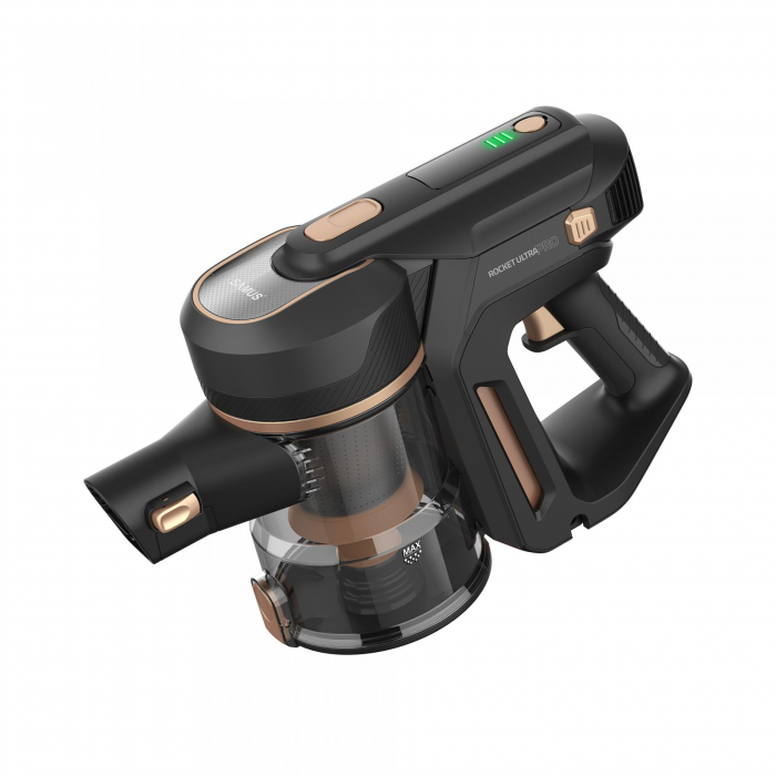 Aspirator vertical Samus Rocket Ultra Pro, ciclonic, aspirare uscata, pentru uz casnic si auto, filtru Hepa, 0.7 litri, perie electrica rotativa cu LED-uri frontale, tub fix din aluminiu, Negru [2]
