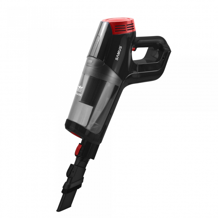 Aspirator vertical Samus Shark Eco Power, ciclonic, aspirare uscata, pentru uz casnic si auto, filtru Hepa, perie electrica rotativa cu LED-uri frontale, tub fix din aluminiu, Negru [2]