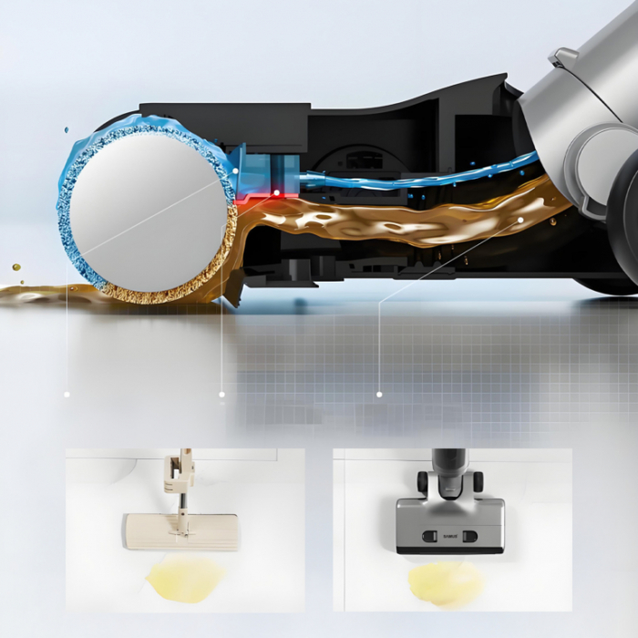 Aspirator vertical Samus Smart Cleaner Pro, aspirare umeda si uscata, pentru uz casnic, filtru Hepa, 0.5 litri,  perie motorizata rotativa, 2 trepte de putere, mod iSense, functie auto-curatare, Gri [13]