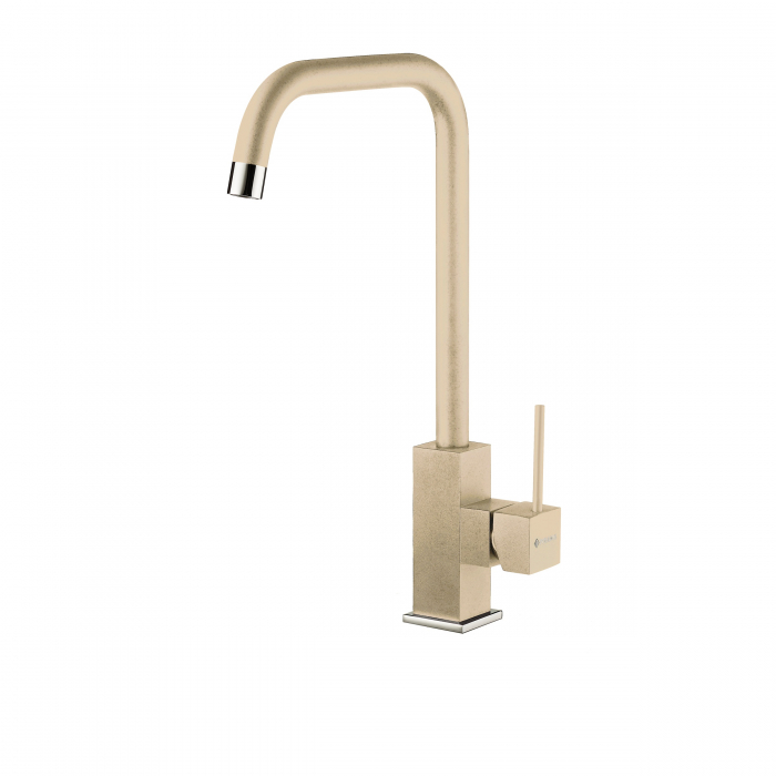 Baterie bucătărie Pyramis ADELITA, monocomandă, cu pipă înaltă cu cap extractabil și aerator cu limitare de debit, finisaj Sand Beige [1]